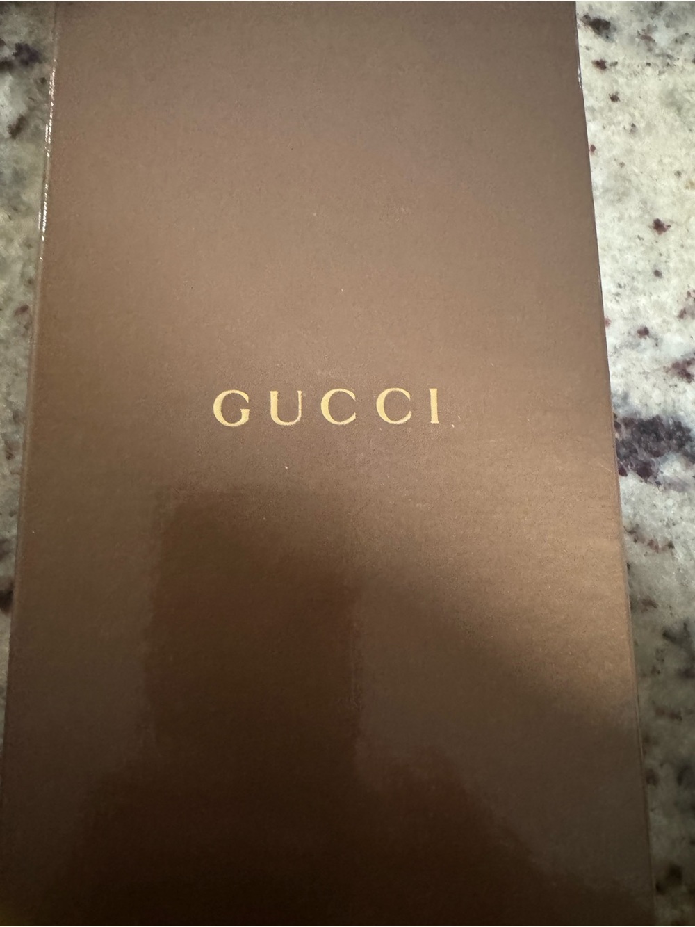 Gucci Brown Box with Gold Logo Text